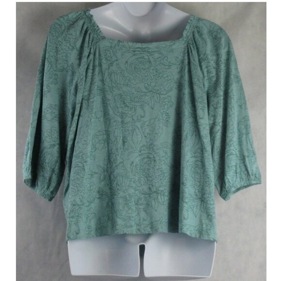 Style & Co Women's Plus Size Cotton Blend Square-Neck Top, Teal Floral, 2X - Picture 2 of 6